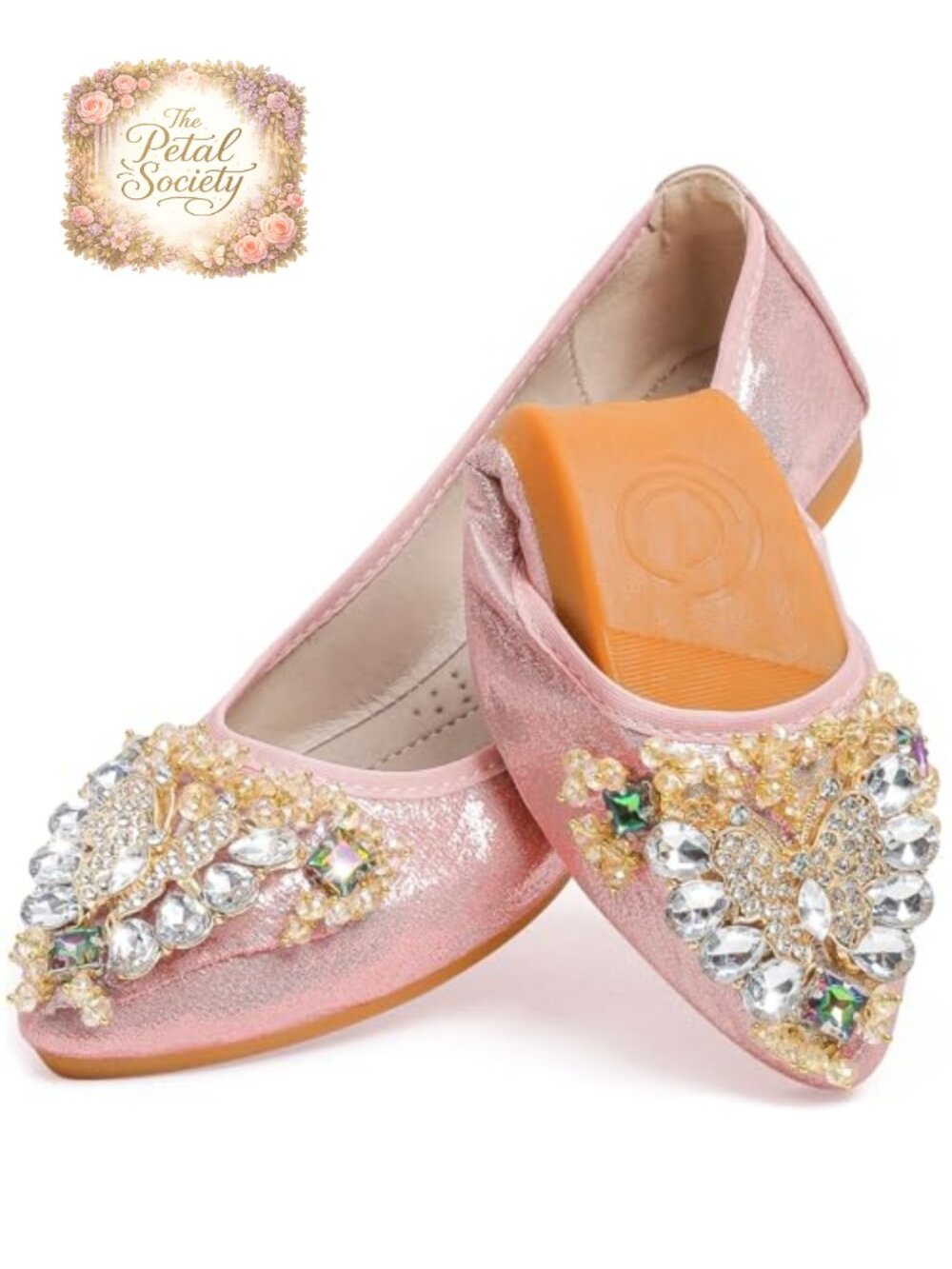 Rhinestone Bow Ballet Flats Pointed Toe Slip On Comfort Wedding Shoes